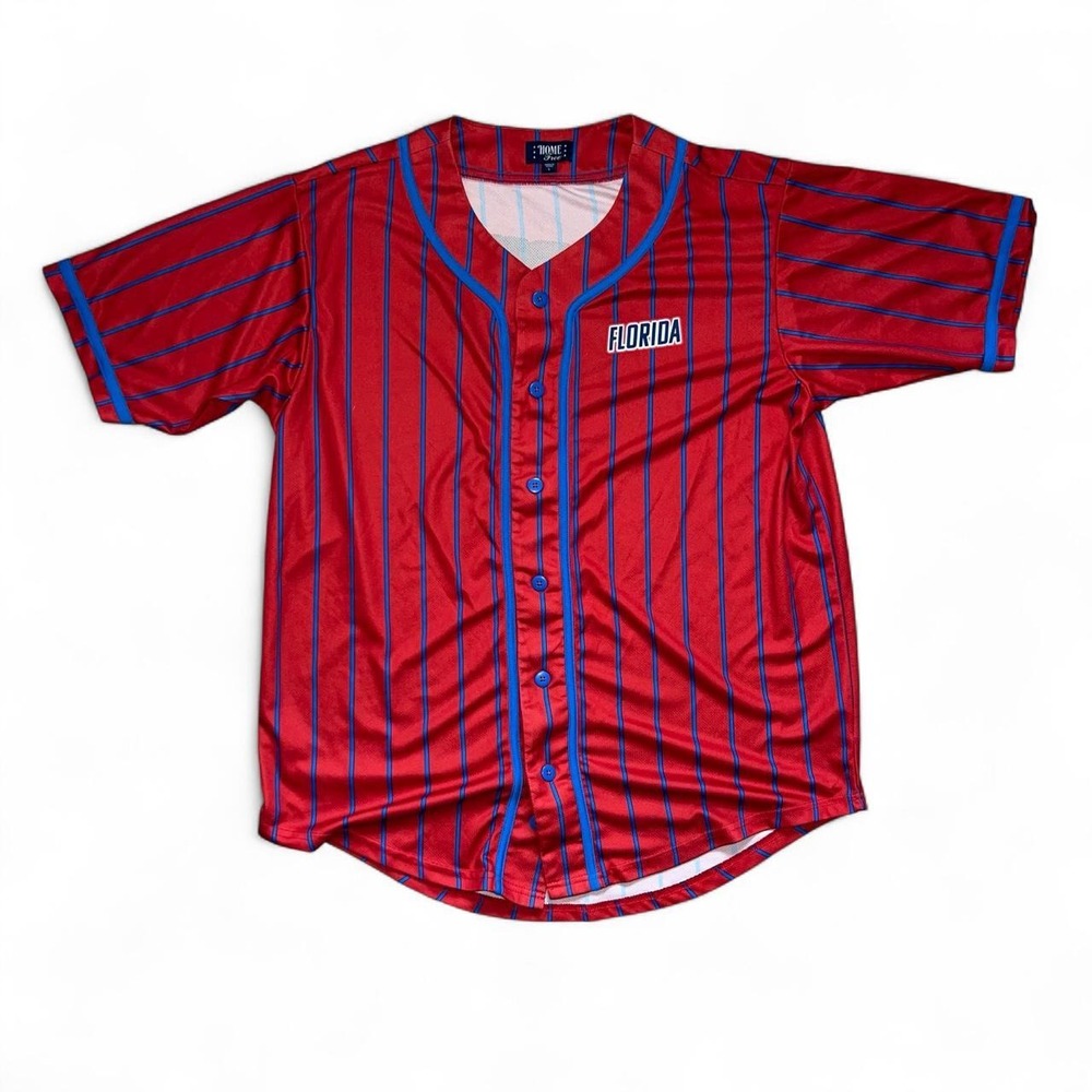 Home Free Florida Baseball Jersey Red Blue Striped Button Front Size L - Picture 1 of 6